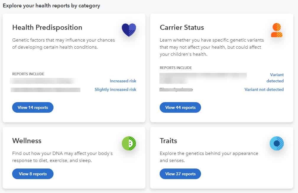 23andMe health reports